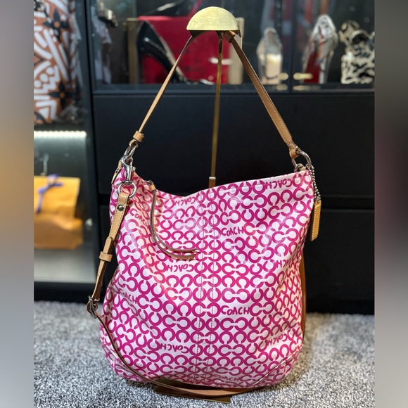 Coach Leah Pink Op Art Coated Canvas Tote/Hobo Bag